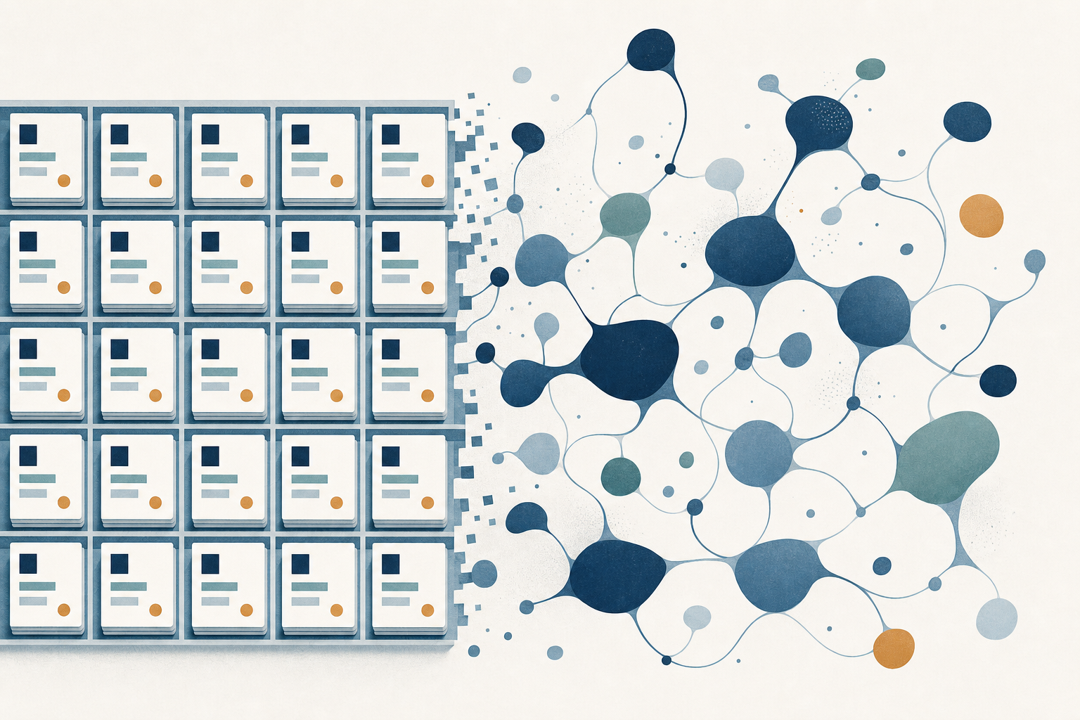 Een strak raster van records tegenover een organisch netwerk van informatie